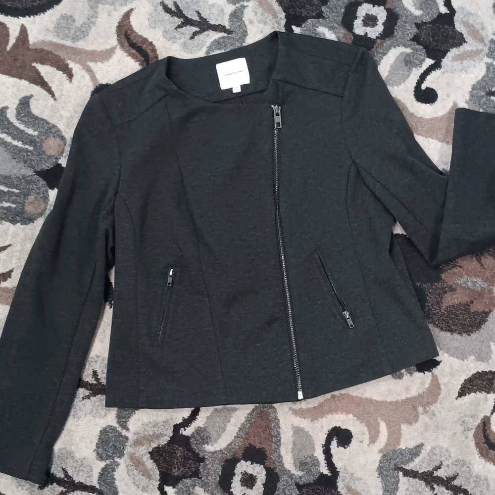 Catherine Malandrino Gray Asymmetrical Zip Moto Jacket Size XL Runway Style Knit - Picture 7 of 14